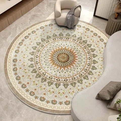 Round Ethnic Wave Carpet - Bohemian Mandala Rug for Living Room & Bedroom - SJR 1 / 60X60CM