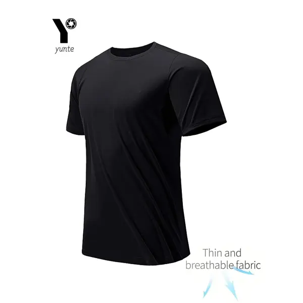 Round Neck T-Shirt 1 Piece Black Ultra-Light Men’s Quick Drying Breathable Sweat-Absorbent Shirt Suitable for Fitness