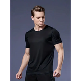 Round Neck T-Shirt 1 Piece Black Ultra-Light Men’s Quick Drying Breathable Sweat-Absorbent Shirt Suitable for Fitness