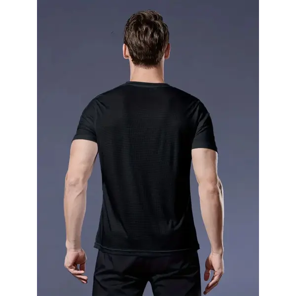 Round Neck T-Shirt 1 Piece Black Ultra-Light Men’s Quick Drying Breathable Sweat-Absorbent Shirt Suitable for Fitness