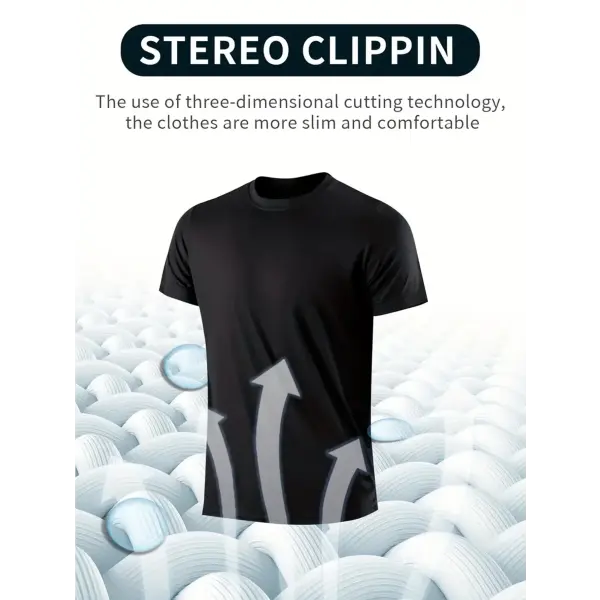Round Neck T-Shirt 1 Piece Black Ultra-Light Men’s Quick Drying Breathable Sweat-Absorbent Shirt Suitable for Fitness