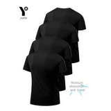 Round Neck T-Shirt 4-Pack Black Ultra-Light Men’s Quick Drying Breathable Sweat-Absorbent Shirt Suitable for Fitness