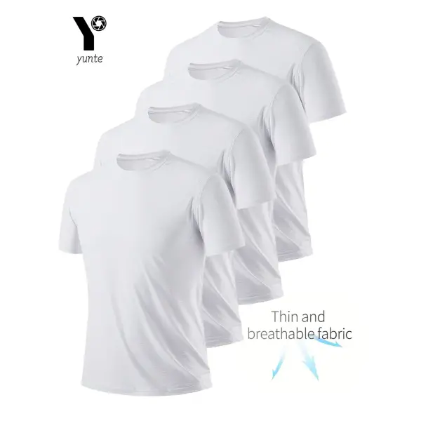 Men’s White Quick-Dry Fitness T-Shirt 4-Pack – Ultra-Light Breathable Gym Tees Sweat-Wicking Performance Training