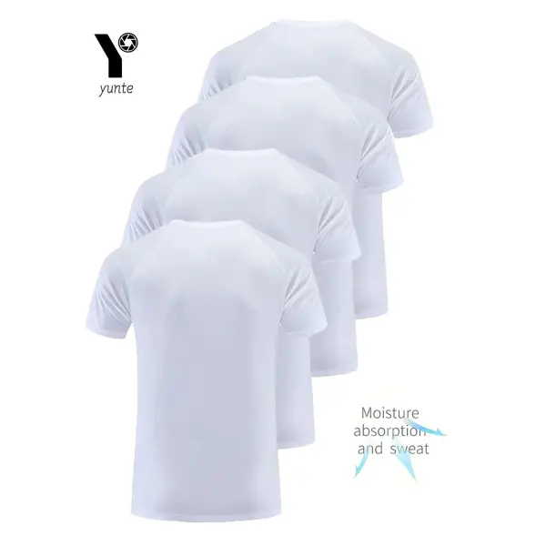 Men’s White Quick-Dry Fitness T-Shirt 4-Pack – Ultra-Light Breathable Gym Tees Sweat-Wicking Performance Training