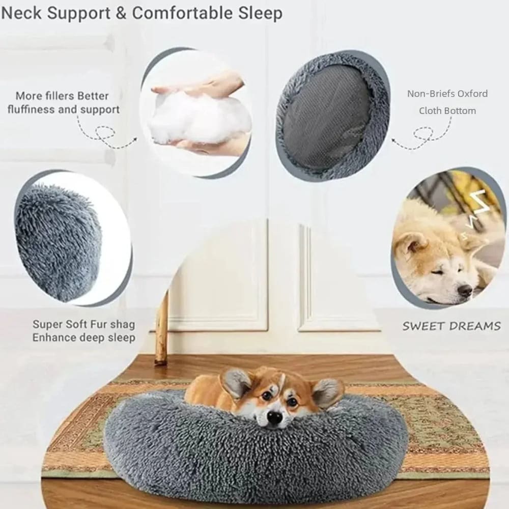 Round Pet Bed - Comfortable Coral Fleece for Cats & Dogs