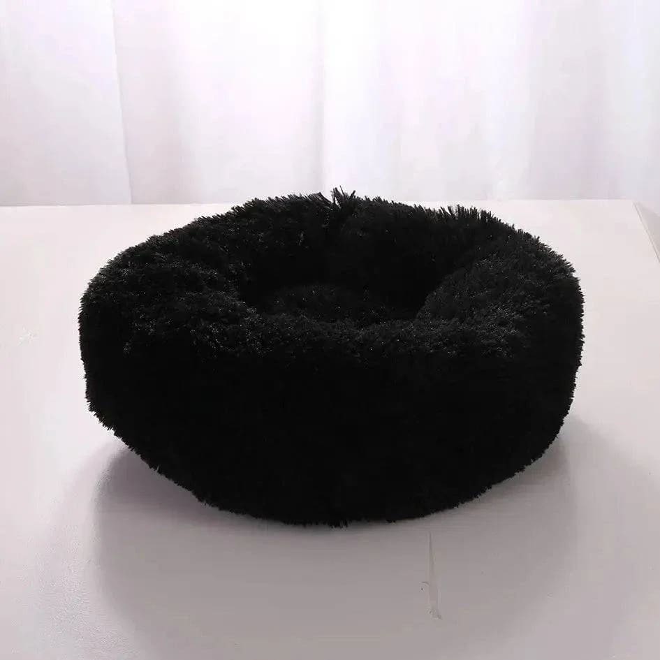 Round Pet Bed - Comfortable Coral Fleece for Cats & Dogs - Black / 40CM