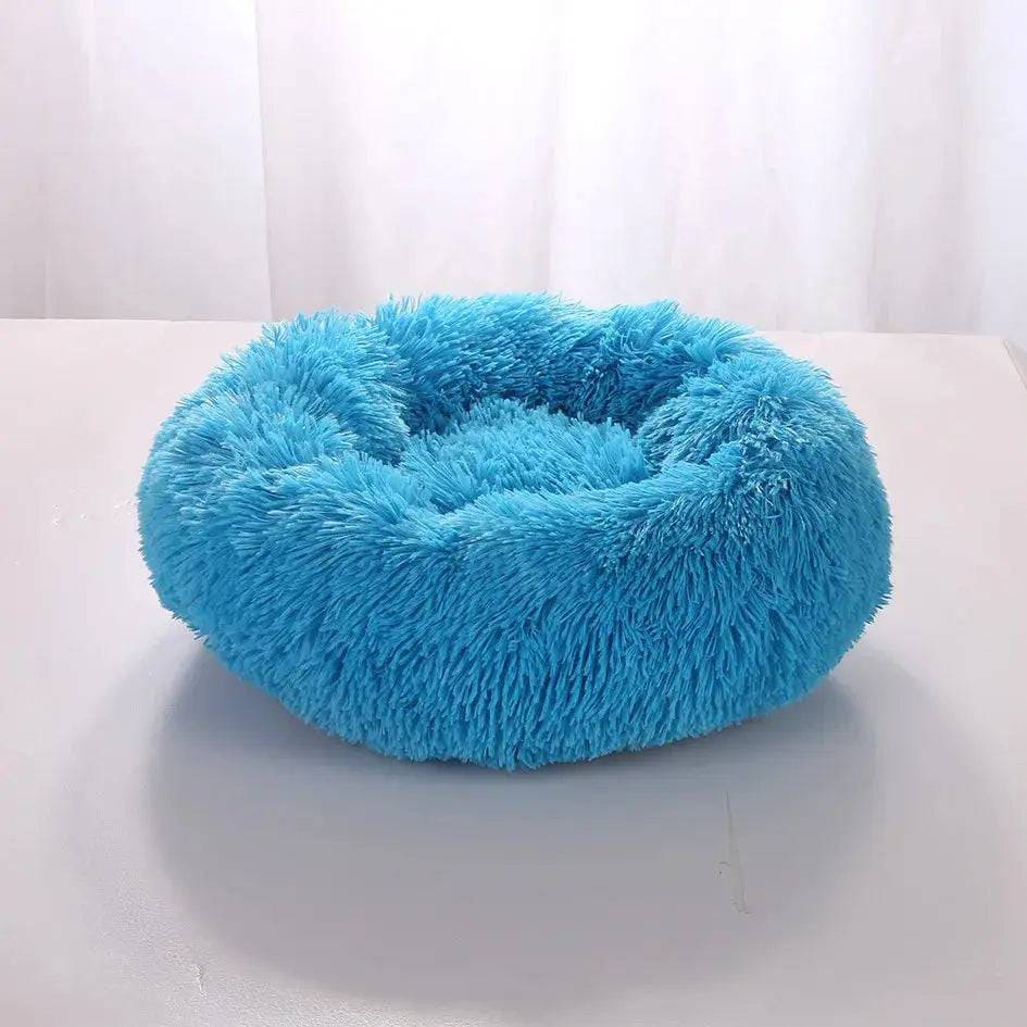 Round Pet Bed - Comfortable Coral Fleece for Cats & Dogs - Blue / 40CM