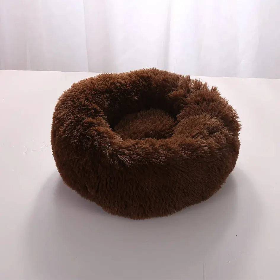 Round Pet Bed - Comfortable Coral Fleece for Cats & Dogs - Coffee / 40CM