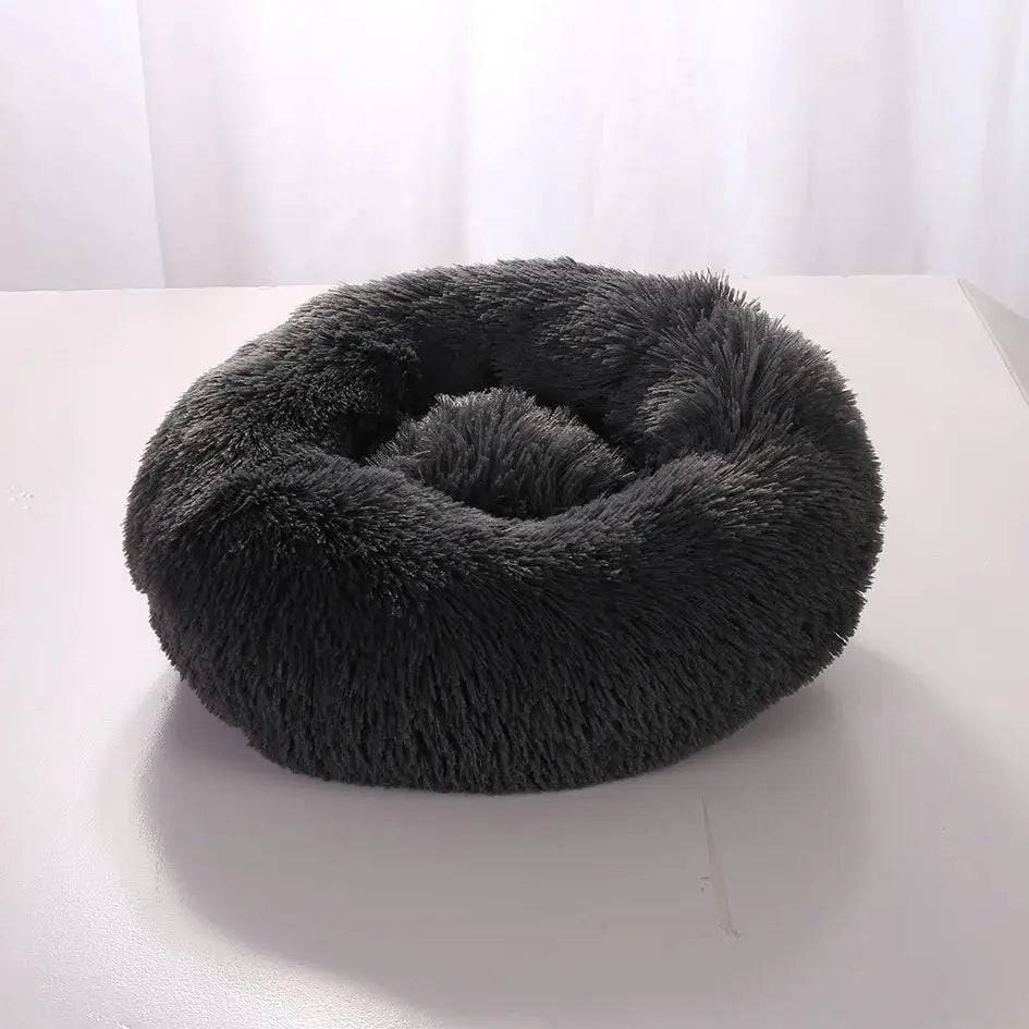 Round Pet Bed - Comfortable Coral Fleece for Cats & Dogs - Dark Grey / 40CM