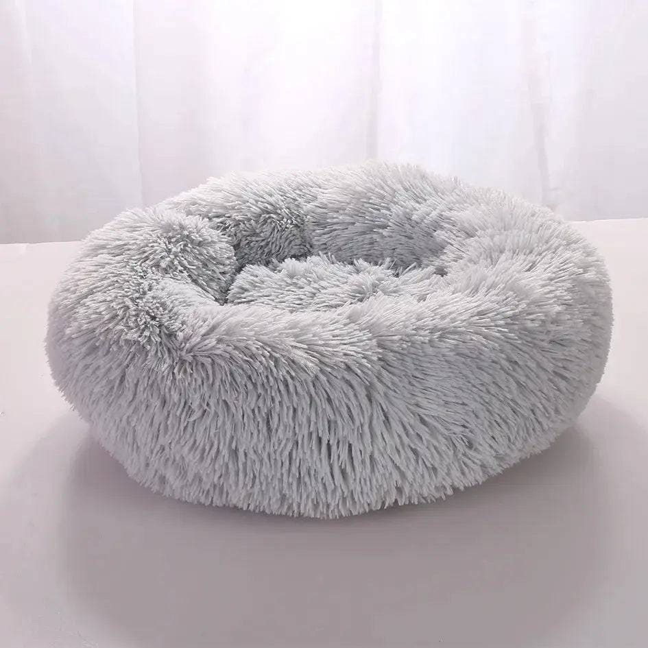 Round Pet Bed - Comfortable Coral Fleece for Cats & Dogs - Light Grey / 40CM