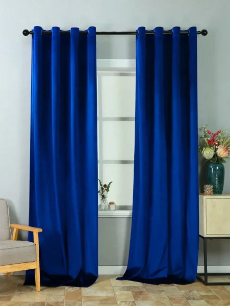 Royal Blue Velvet Curtain - Luxurious Retro Drapes for Living Room