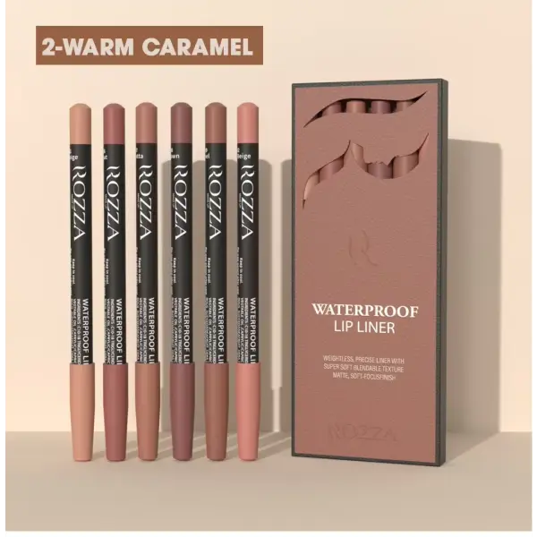 Rozza Waterproof Lip Liner Pencil Set Weightless Precise Liner with Super Soft Blendable Texture Matte Soft - 2pcs