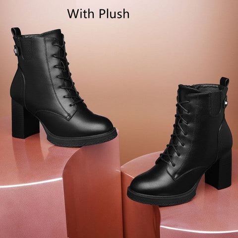 S Women’s Shoes British Style Autumn And Winter Single Boots High Heels Women - Single Zipper Fleece lined / 34