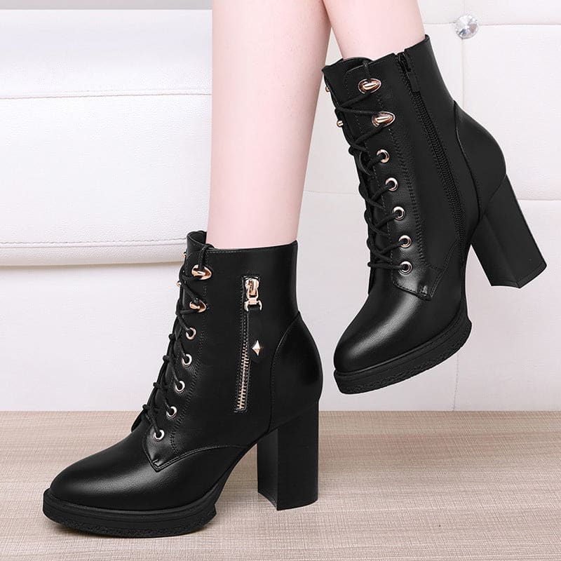 S Women’s Shoes British Style Autumn And Winter Single Boots High Heels Women