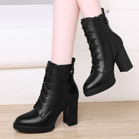 S Women’s Shoes British Style Autumn And Winter Single Boots High Heels Women - Single Zipper Single Lining / 34