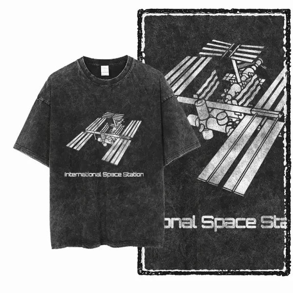 SA ASTRONAUT SPACE THEMES Printed Cotton Acid Washed Graphic Unisex T Shirt Cool Streetwear Men Tshirts Big Size Tee