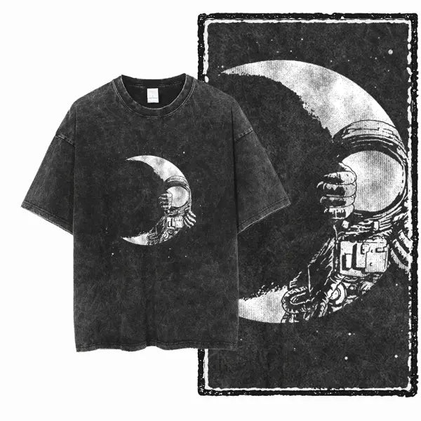 SA ASTRONAUT SPACE THEMES Printed Cotton Acid Washed Graphic Unisex T Shirt Cool Streetwear Men Tshirts Big Size Tee
