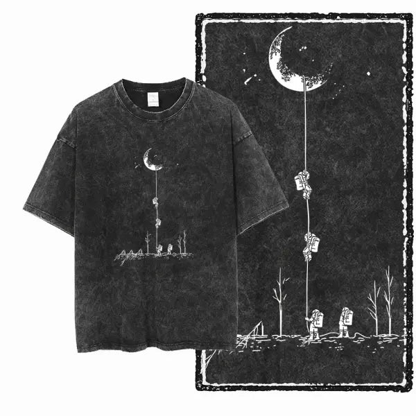 SA ASTRONAUT SPACE THEMES Printed Cotton Acid Washed Graphic Unisex T Shirt Cool Streetwear Men Tshirts Big Size Tee