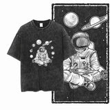 SA ASTRONAUT SPACE THEMES Printed Cotton Acid Washed Graphic Unisex T Shirt Cool Streetwear Men Tshirts Big Size Tee