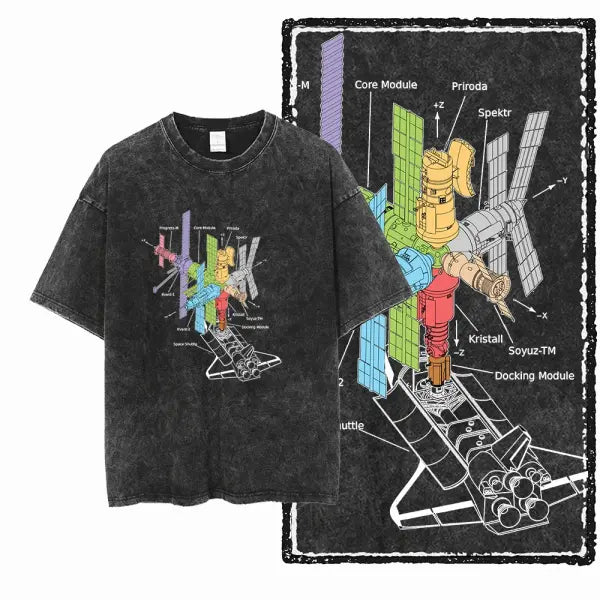 SA ASTRONAUT SPACE THEMES Printed Cotton Acid Washed Graphic Unisex T Shirt Cool Streetwear Men Tshirts Big Size Tee