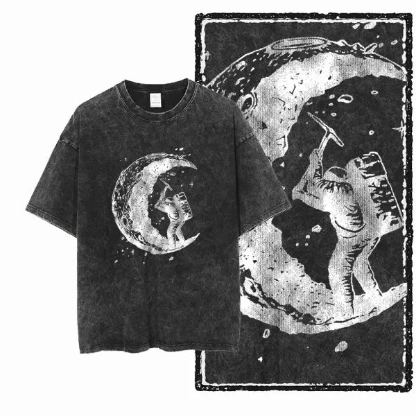 SA ASTRONAUT SPACE THEMES Printed Cotton Acid Washed Graphic Unisex T Shirt Cool Streetwear Men Tshirts Big Size Tee