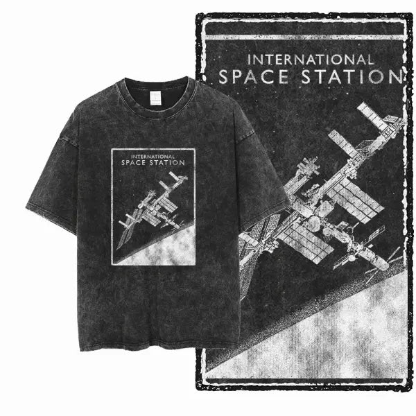 SA ASTRONAUT SPACE THEMES Printed Cotton Acid Washed Graphic Unisex T Shirt Cool Streetwear Men Tshirts Big Size Tee