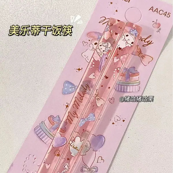Sanrio Chopsticks Cinnamoroll My Melody Crystal Acrylic Chopsticks Cute Non-Slip Transparent Sterilizable Portable