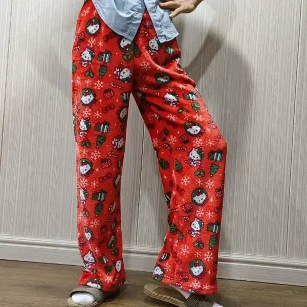 Sanrio Hello Kitty Y2K Kawaii Flannel Pajamas for Women - Himpall