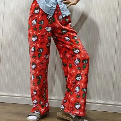 Sanrio Hello Kitty Y2K Kawaii Flannel Pajamas for Women - Himpall