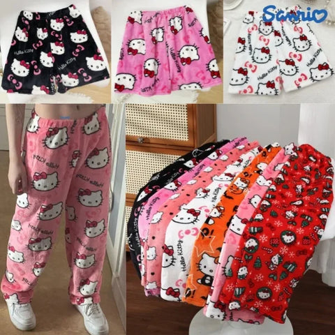 Sanrio Hello Kitty Y2K Kawaii Flannel Pajamas for Women - Himpall