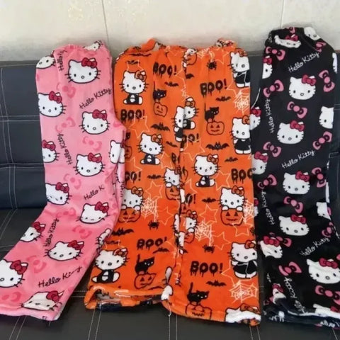 Sanrio Hello Kitty Y2K Kawaii Flannel Pajamas for Women - Himpall