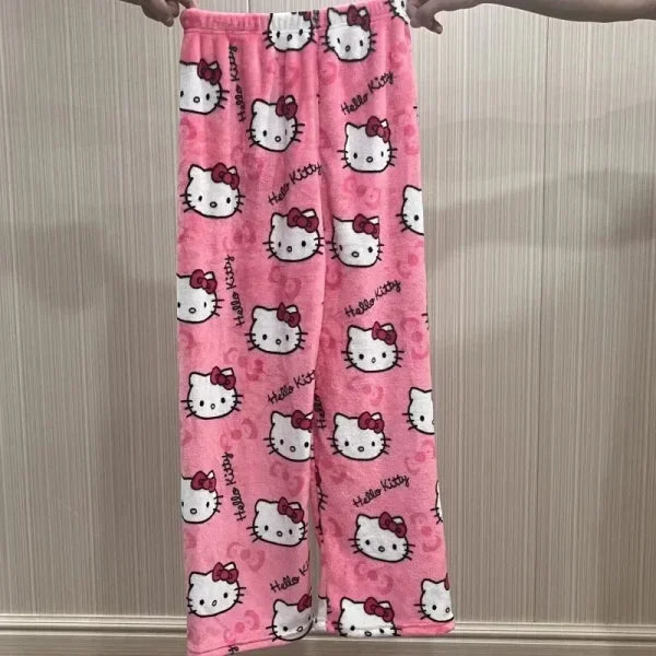 Sanrio Hello Kitty Y2K Kawaii Flannel Pajamas for Women - Himpall