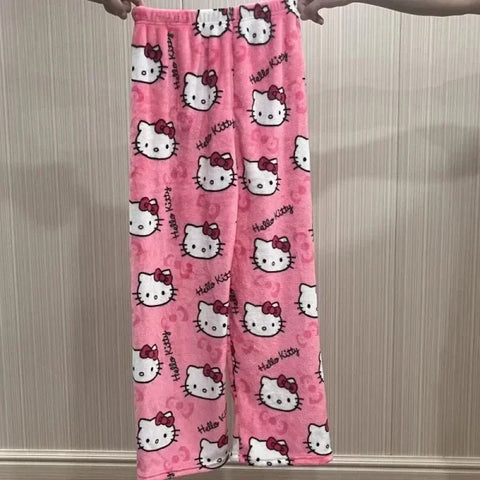 Sanrio Hello Kitty Y2K Kawaii Flannel Pajamas for Women - Himpall