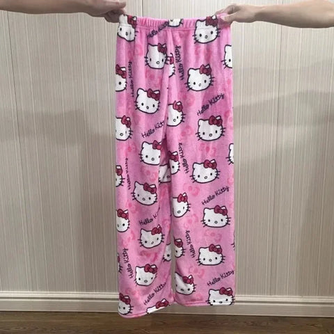 Sanrio Hello Kitty Y2K Kawaii Flannel Pajamas for Women - Himpall