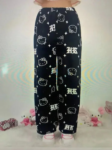 Sanrio Hello Kitty Y2K Kawaii Flannel Pajamas for Women - Himpall