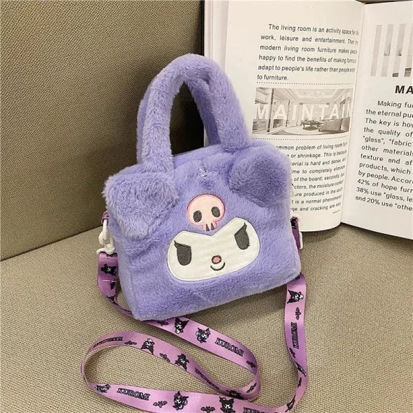 Sanrio Kawaii Kuromi & My Melody Plush Handbag - Travel Cosmetic Storage Bag