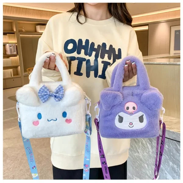 Sanrio Kawaii Kuromi & My Melody Plush Handbag - Travel Cosmetic Storage Bag