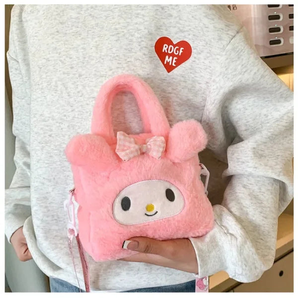 Sanrio Kawaii Kuromi & My Melody Plush Handbag - Travel Cosmetic Storage Bag
