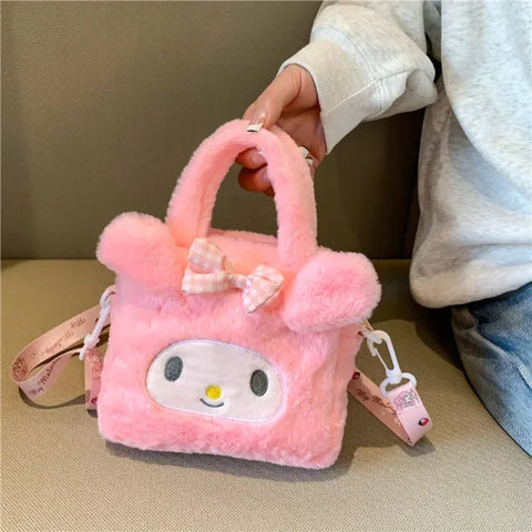 Sanrio Kawaii Kuromi & My Melody Plush Handbag - Travel Cosmetic Storage Bag - C