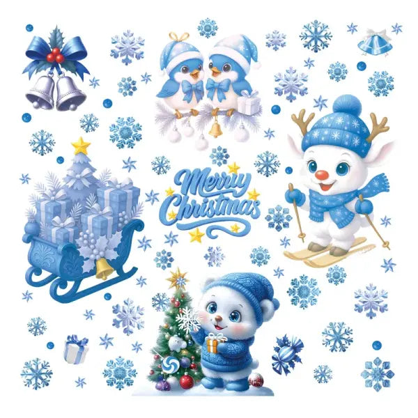 Santa Claus Stickers Blue Snowman Window Decorations Glass Static Stickers Christmas Decorations Snowflake Window