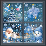 Santa Claus Stickers Blue Snowman Window Decorations Glass Static Stickers Christmas Decorations Snowflake Window