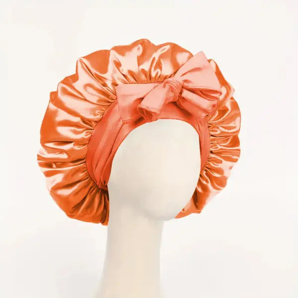 Adjustable Satin Silk Bonnet with Tie Band for Sleeping - Orange