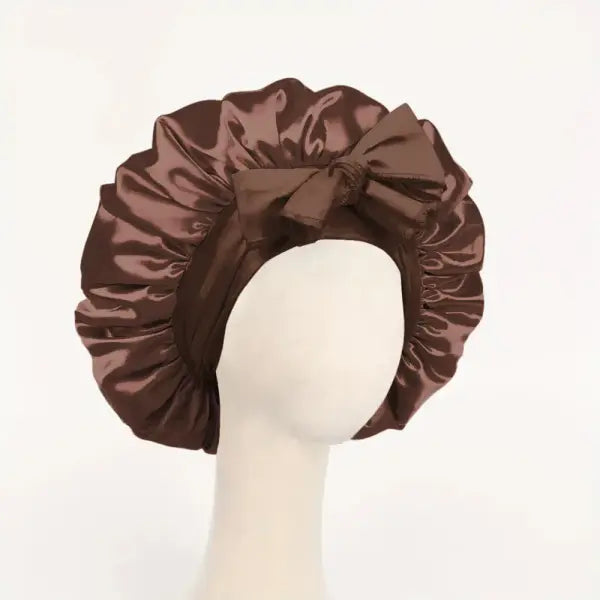 Adjustable Satin Silk Bonnet with Tie Band for Sleeping - Coffee