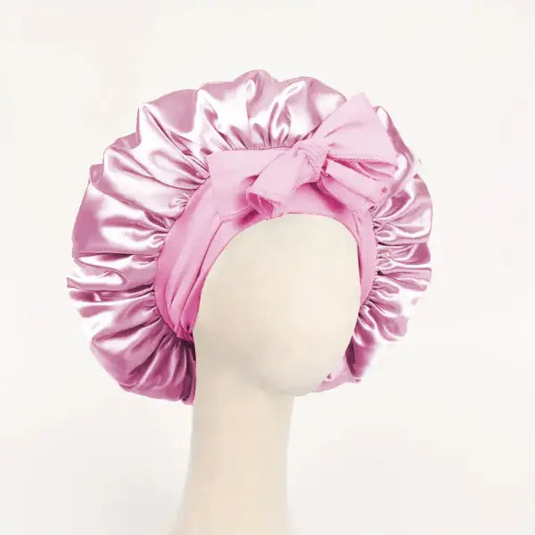 Adjustable Satin Silk Bonnet with Tie Band for Sleeping - Light Pink