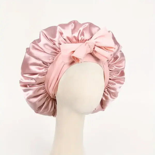 Adjustable Satin Silk Bonnet with Tie Band for Sleeping - Champagne