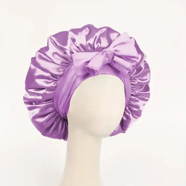 Adjustable Satin Silk Bonnet with Tie Band for Sleeping - Light Purple