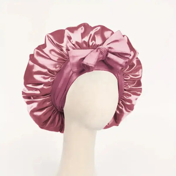 Adjustable Satin Silk Bonnet with Tie Band for Sleeping - Rose