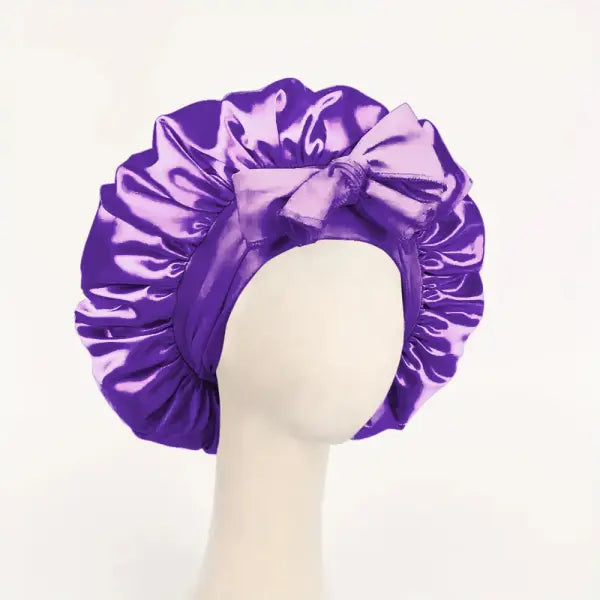 Adjustable Satin Silk Bonnet with Tie Band for Sleeping - Dark Purple