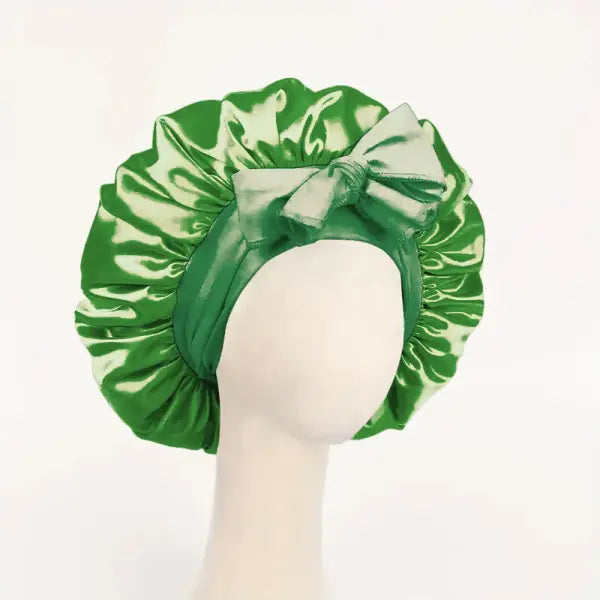 Adjustable Satin Silk Bonnet with Tie Band for Sleeping - Green