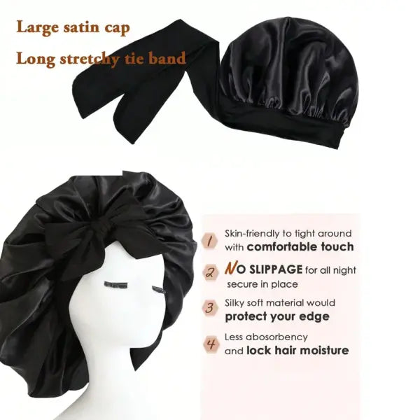 Adjustable Satin Silk Bonnet with Tie Band for Sleeping
